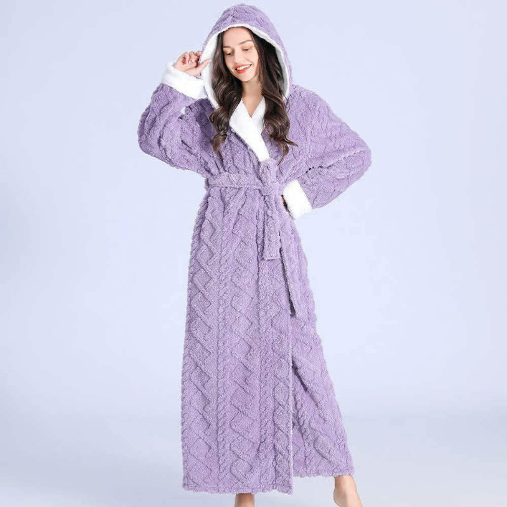 Warm Hooded Robe Windproof Plush Dressing Gown for Home Comfort