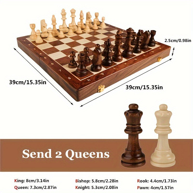 Chess Set in Wooden Style Classic Strategy Board with Detailed Pieces