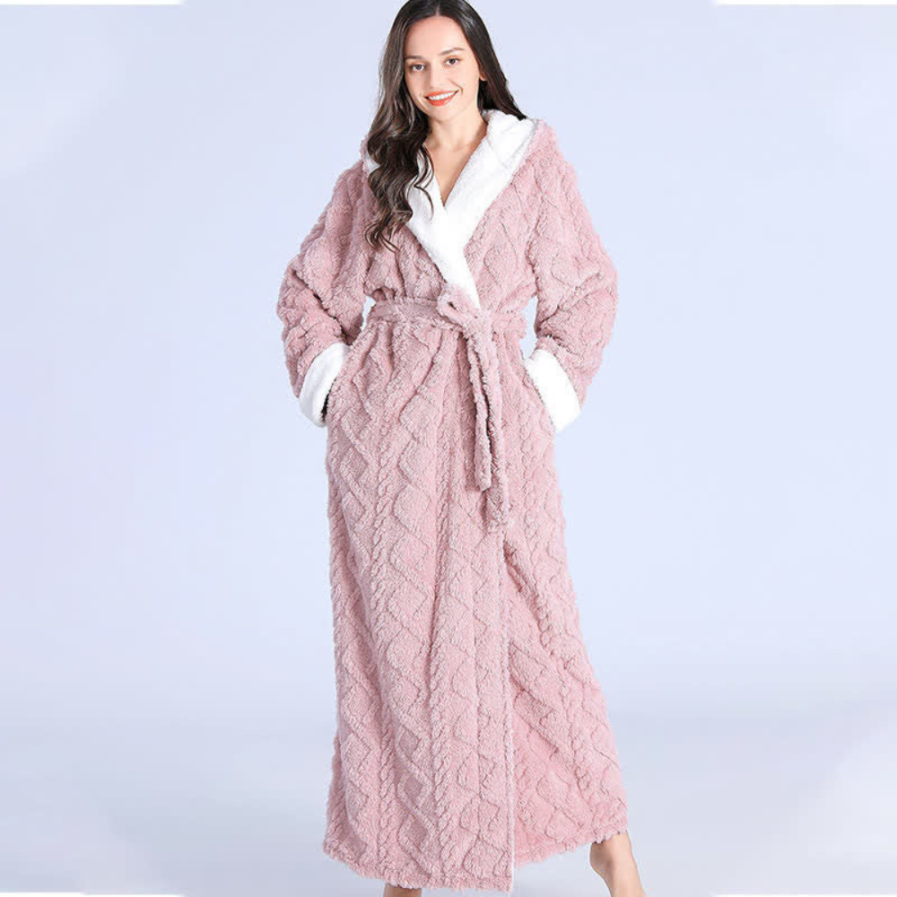 Warm Hooded Robe Windproof Plush Dressing Gown for Home Comfort