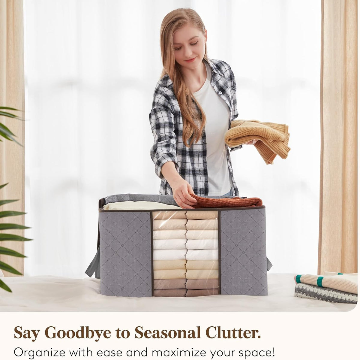 Foldable Storage Boxes with Handles and Front Window