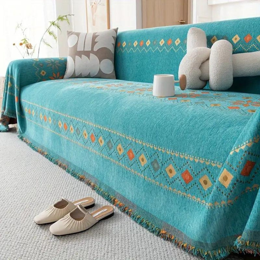 Boho Sofa Cover Stylish Tassel Design with Non‑Slip Protection