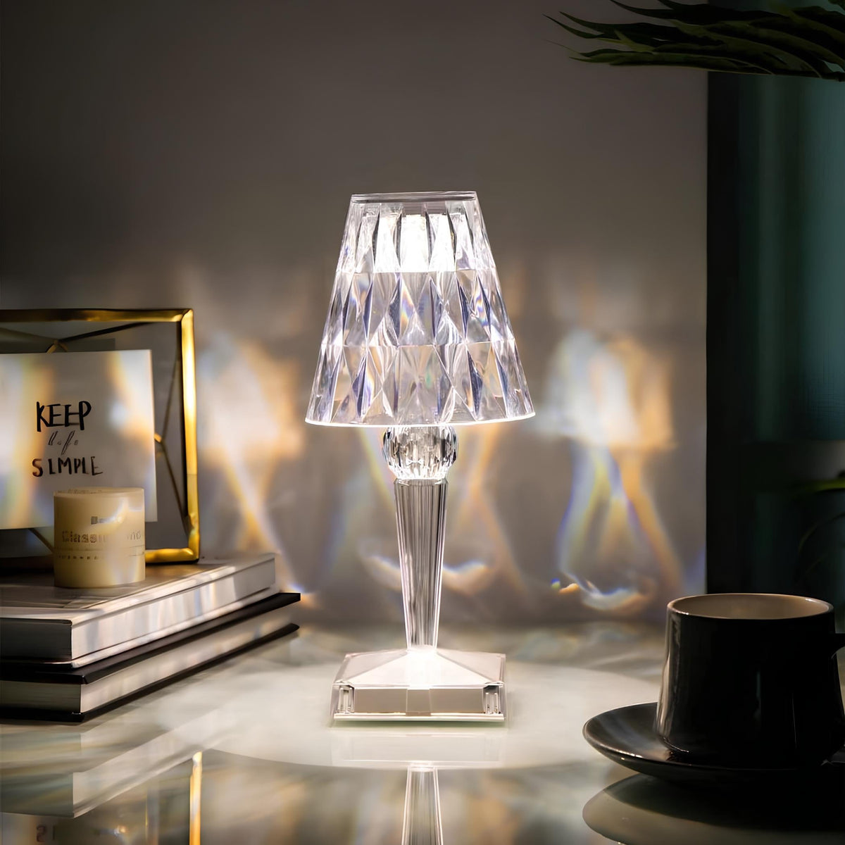 Elegant Crystal Accent Lamp Dimmable Rechargeable Lighting for Home
