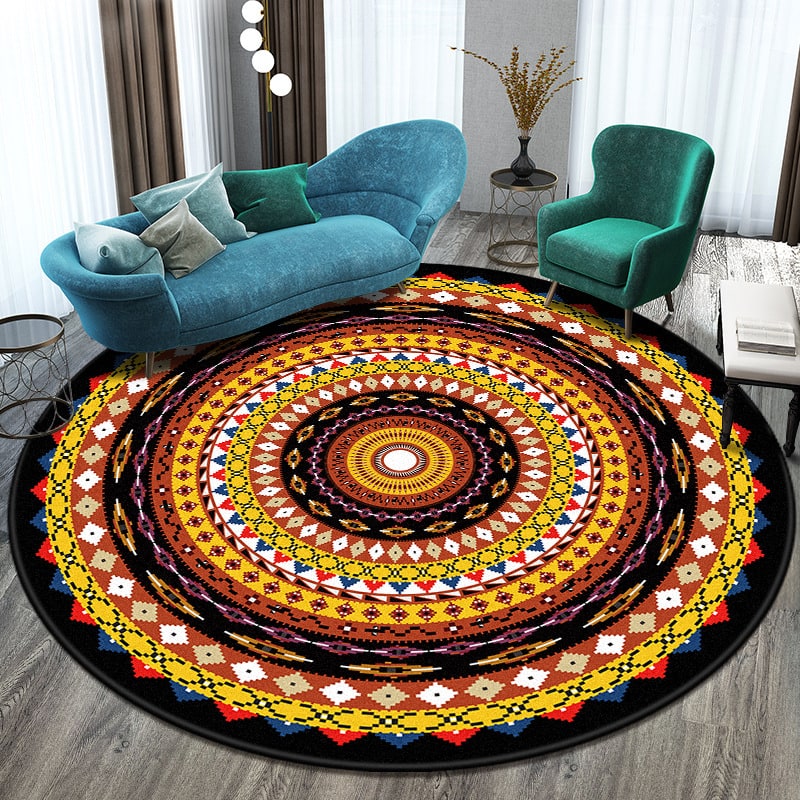 8 Foot Round Area Rug with Geometric Mandala Pattern