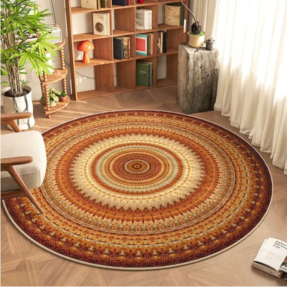 8 Foot Round Area Rug with Geometric Mandala Pattern