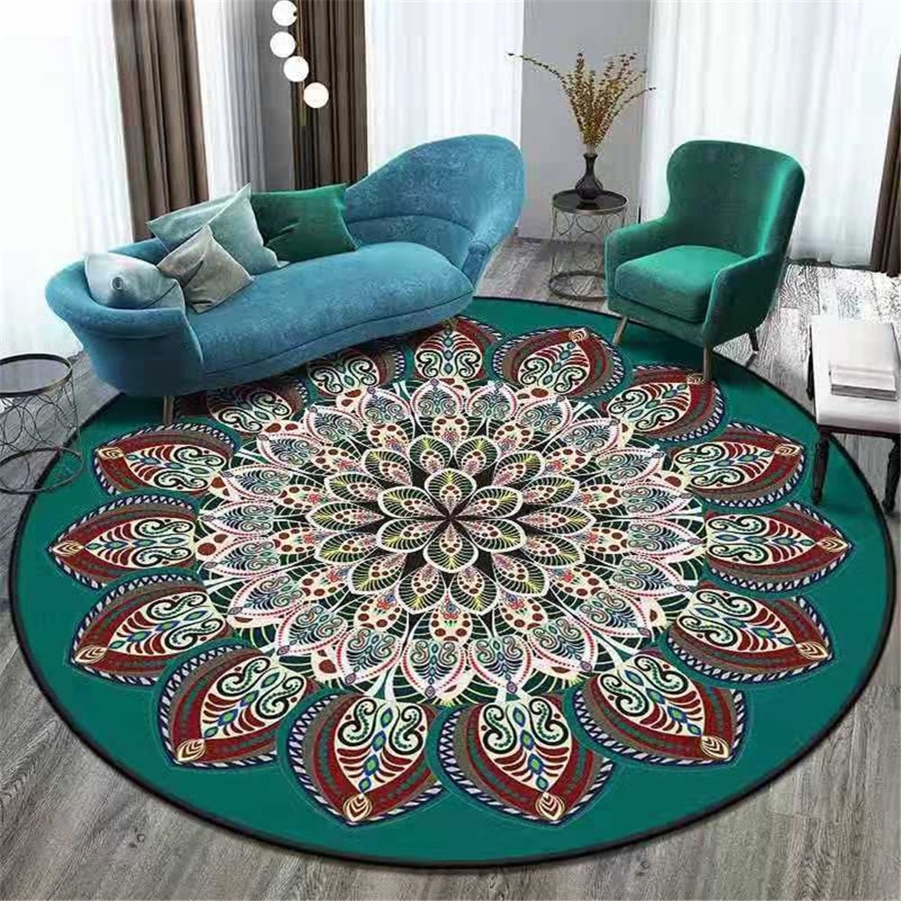 8 Foot Round Area Rug with Geometric Mandala Pattern