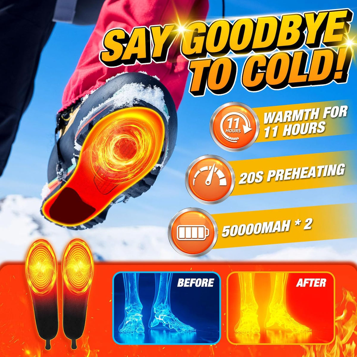 Rechargeable Heated Insoles Remote-Controlled Warming Inserts for Shoes