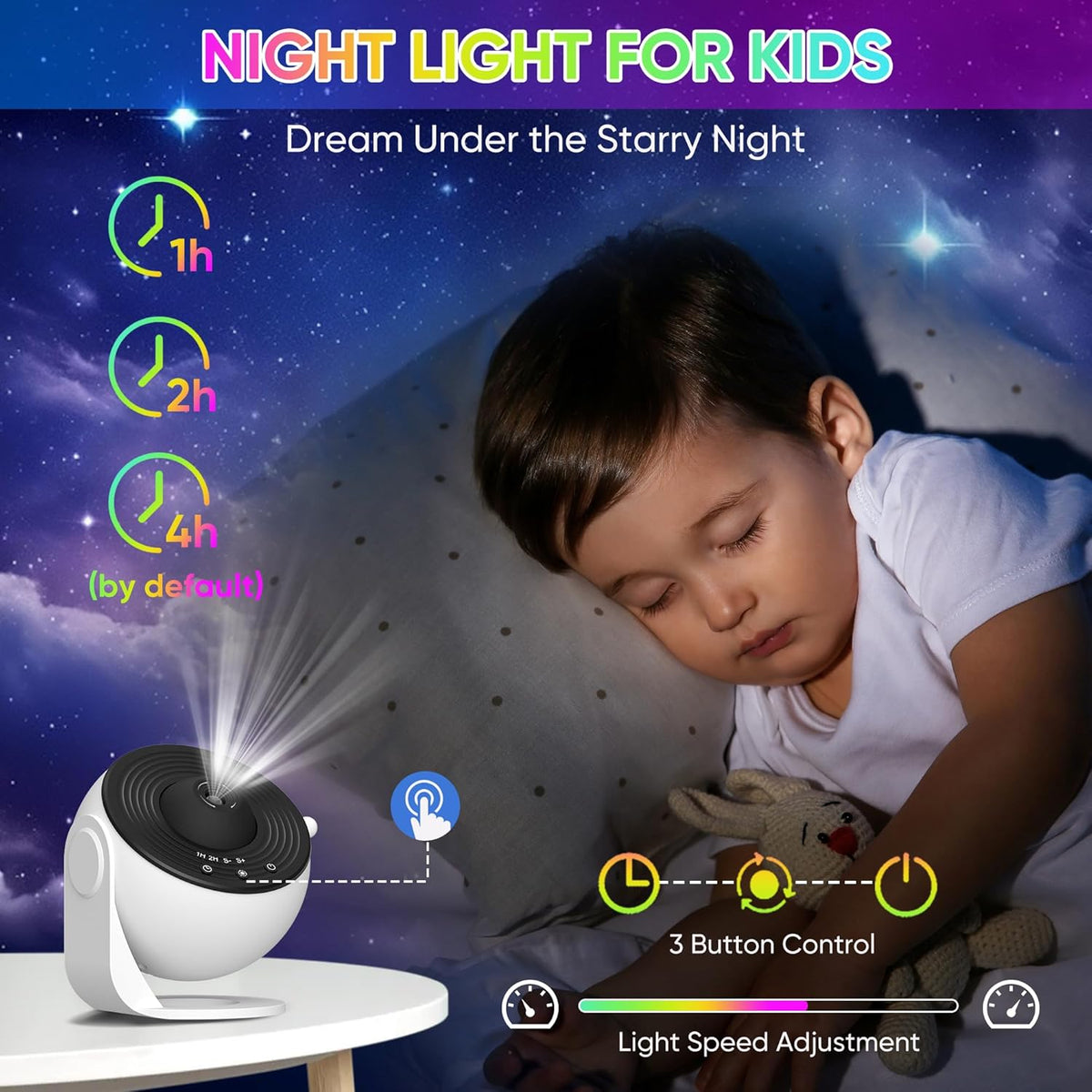 Galaxy Star Projector Light with 360° Rotation and Scene Discs