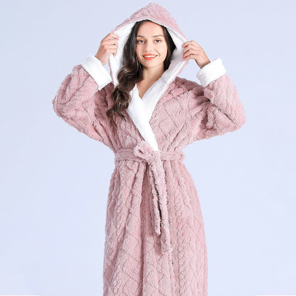 Warm Hooded Robe Windproof Plush Dressing Gown for Home Comfort