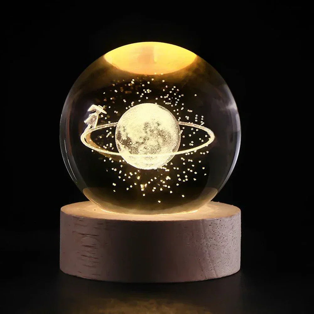 LED Crystal Sphere Night Light Cosmic 3D Planet Display