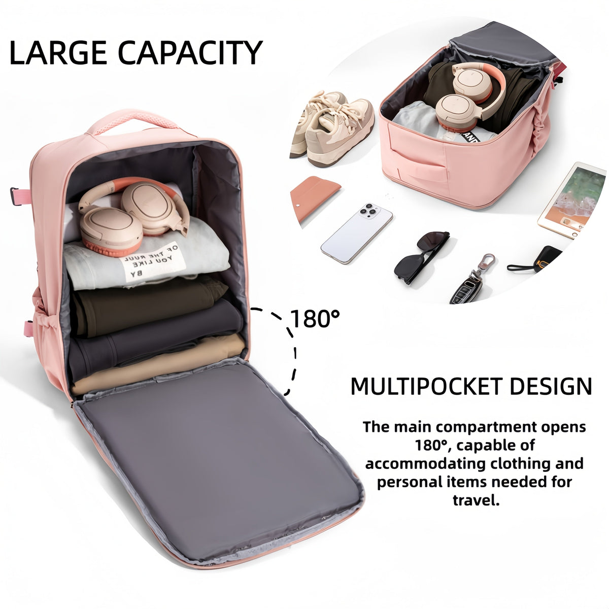 Large Capacity Cabin Backpack with Shoe Compartment