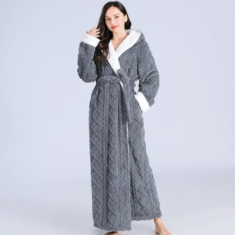 Warm Hooded Robe Windproof Plush Dressing Gown for Home Comfort