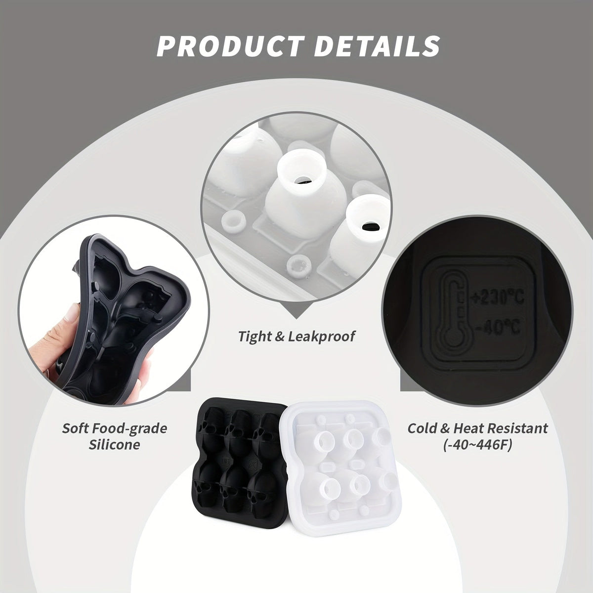 Silicone Skull Ice Cube Maker Tray with Large Reusable Mold for Drinks and Whiskey Ball