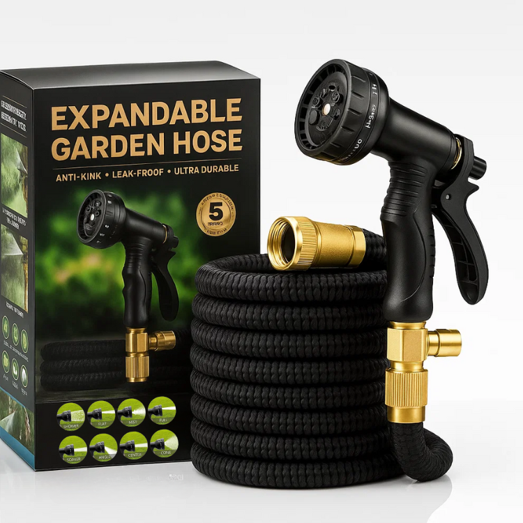 Expandable Garden Hose with 8‑Mode Spray Nozzle Leak‑Proof & Anti‑Kink