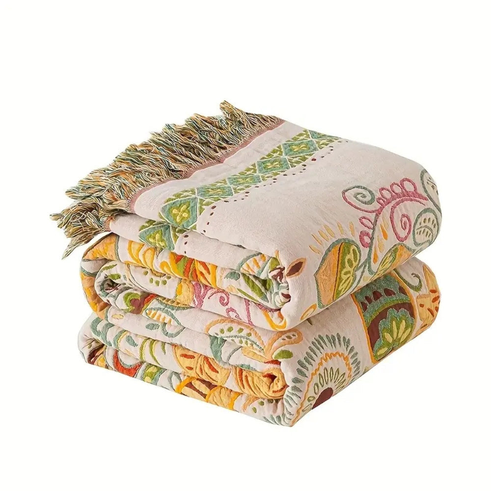 Bohemian Reversible Sofa & Bed Throw Vibrant Autumn Leaf Design