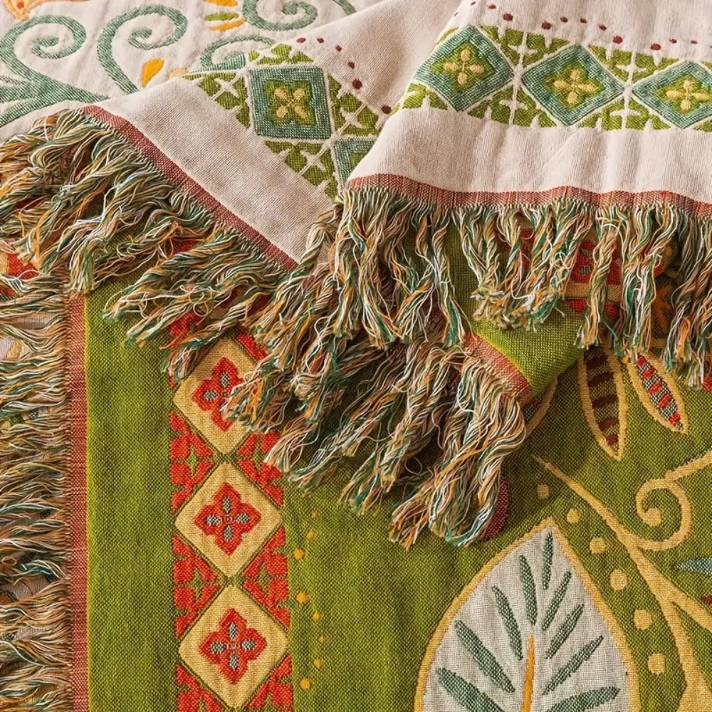 Bohemian Reversible Sofa & Bed Throw Vibrant Autumn Leaf Design