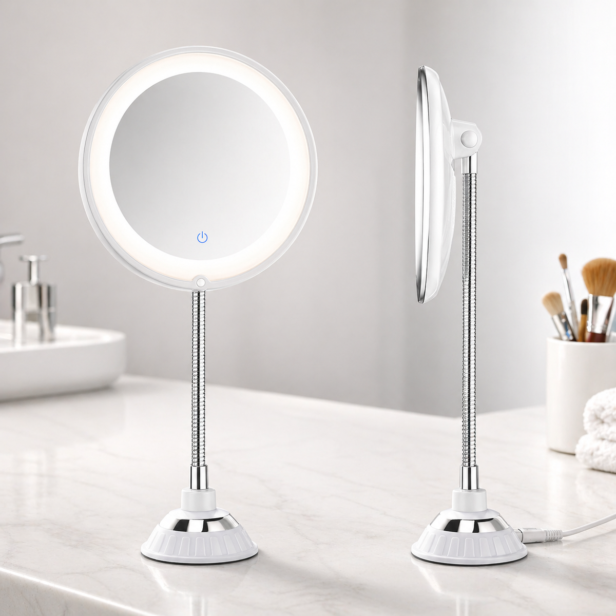 Adjustable LED Magnifying Mirror with Suction Mount