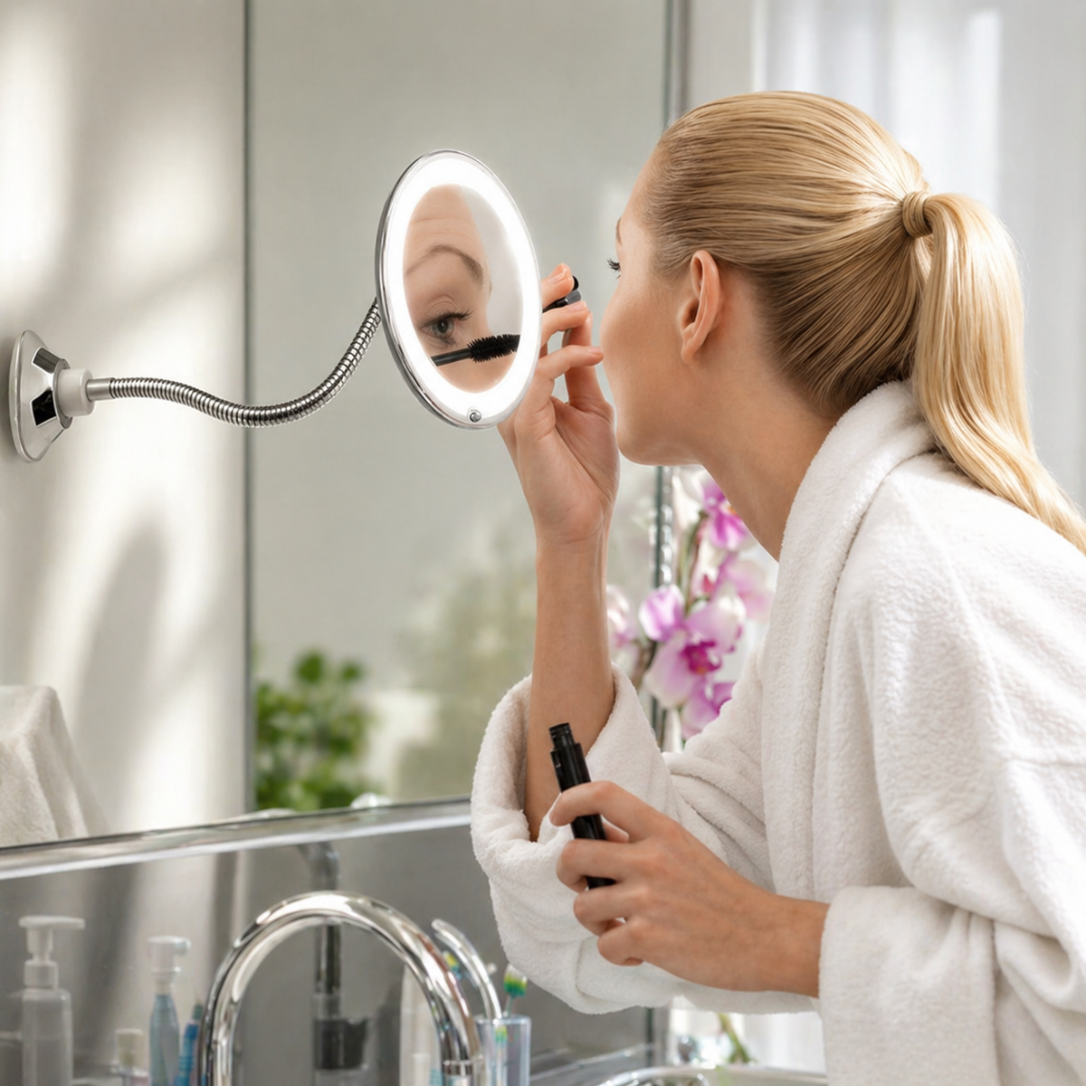 Adjustable LED Magnifying Mirror with Suction Mount