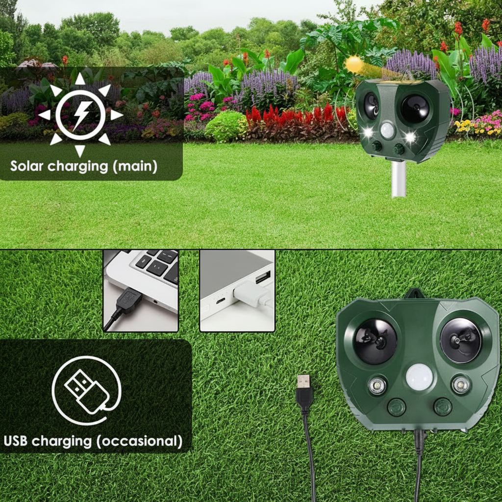 Solar Powered Ultrasonic Bird Repeller for Garden and Yard Protection