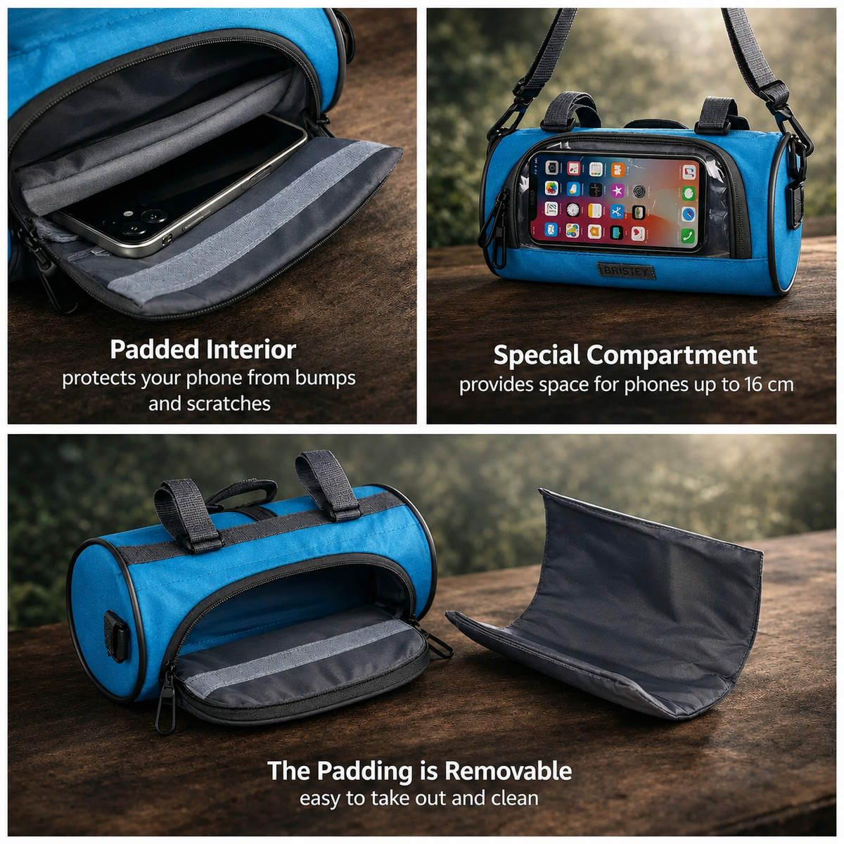Bike Handlebar Storage Bag with Touchscreen Phone Compartment