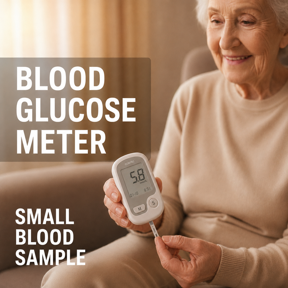 Blood Glucose Monitor Non-Painful Fingertip Portable Digital Display