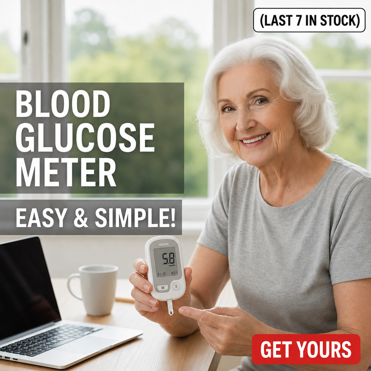 Blood Glucose Monitor Non-Painful Fingertip Portable Digital Display
