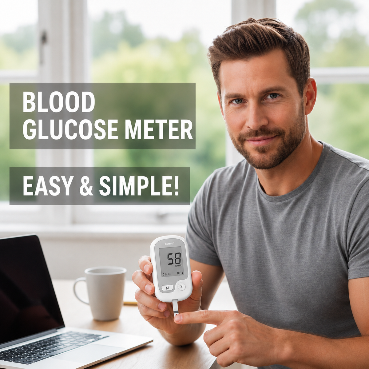Blood Glucose Monitor Non-Painful Fingertip Portable Digital Display