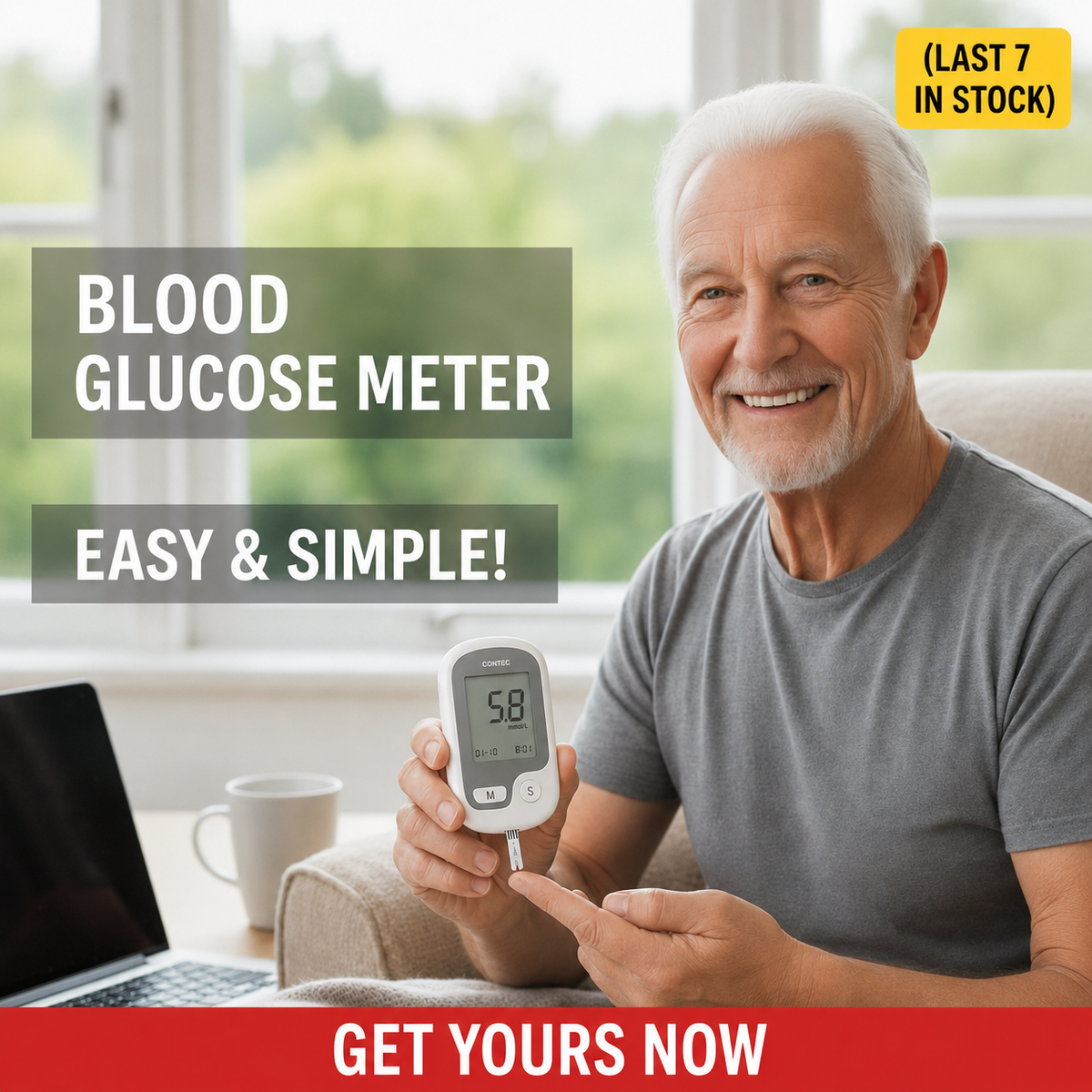 Blood Glucose Monitor Non-Painful Fingertip Portable Digital Display