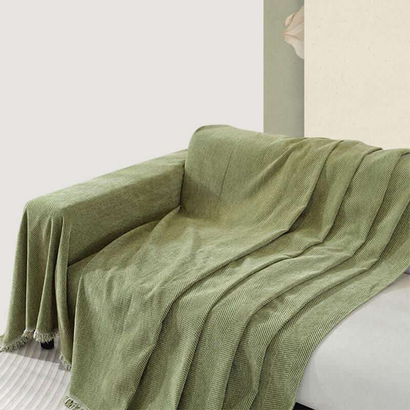 Herringbone Sofa Cover with Tassels Decorative Furniture Protector