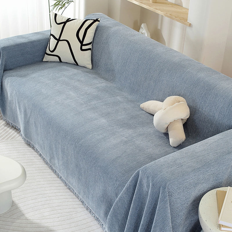 Herringbone Sofa Cover with Tassels Decorative Furniture Protector