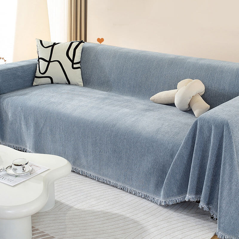 Herringbone Sofa Cover with Tassels Decorative Furniture Protector