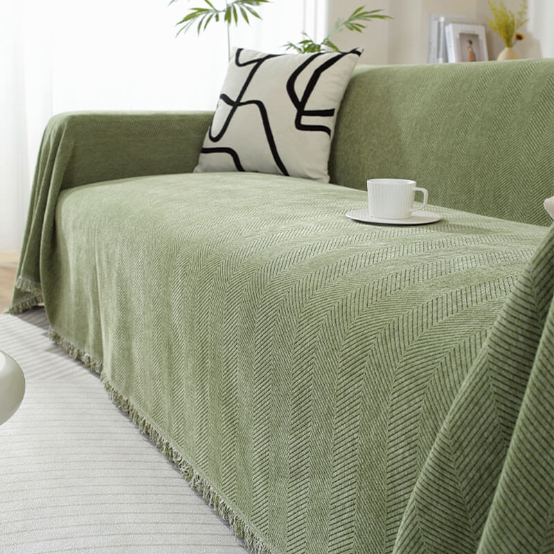 Herringbone Sofa Cover with Tassels Decorative Furniture Protector