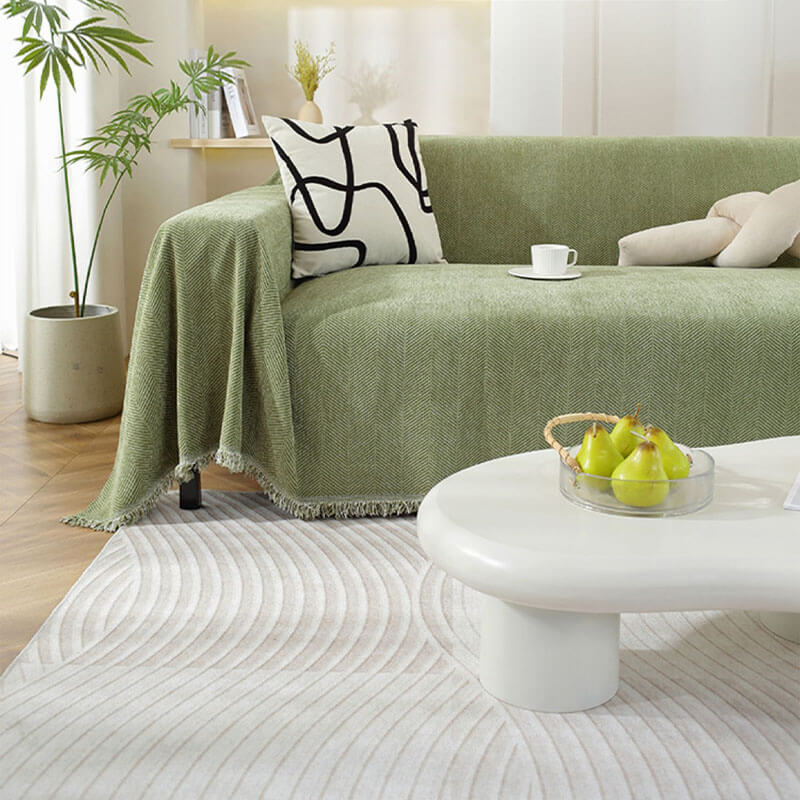 Herringbone Sofa Cover with Tassels Decorative Furniture Protector