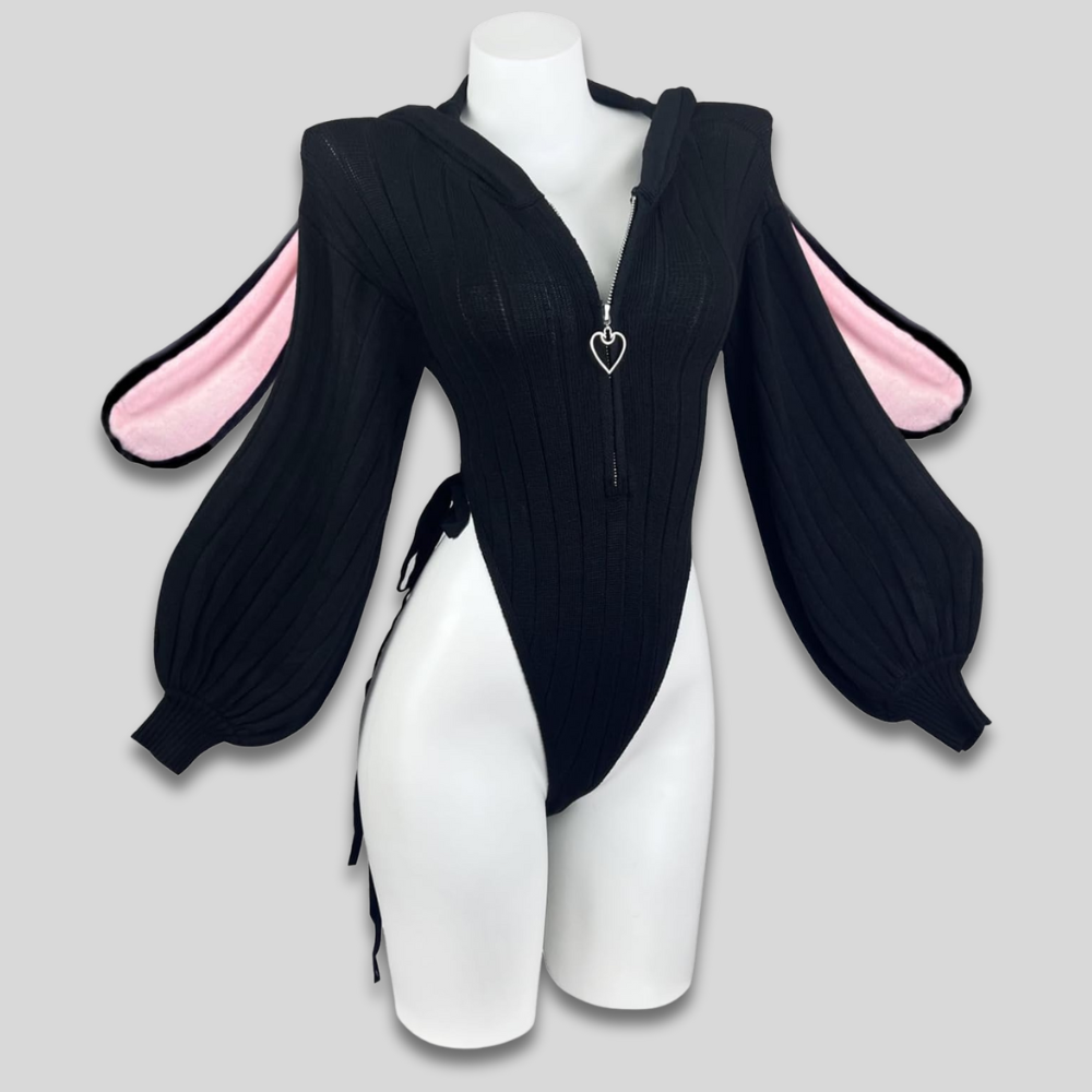 Women Sexy Hooded Bodysuit - Cosplay Bunny Ears Zip Front Gift