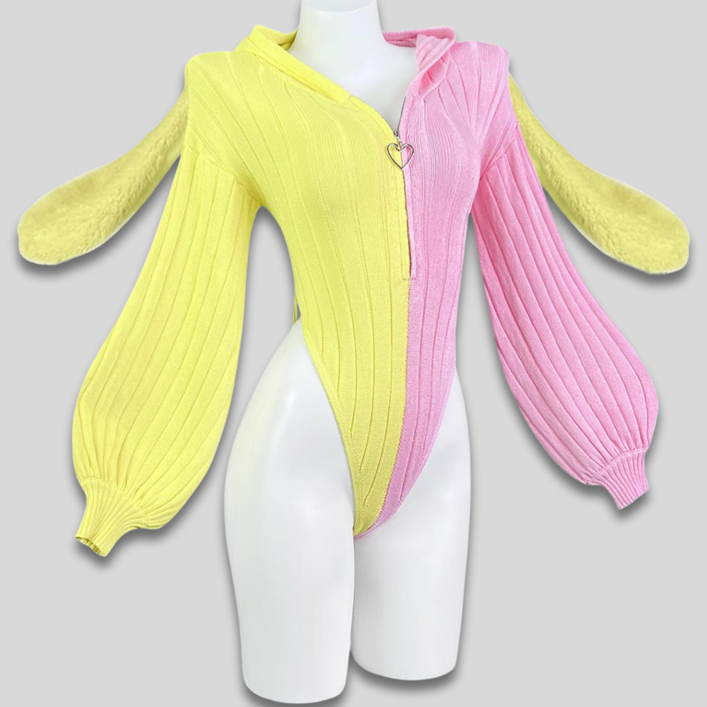 Women Sexy Hooded Bodysuit - Cosplay Bunny Ears Zip Front Gift