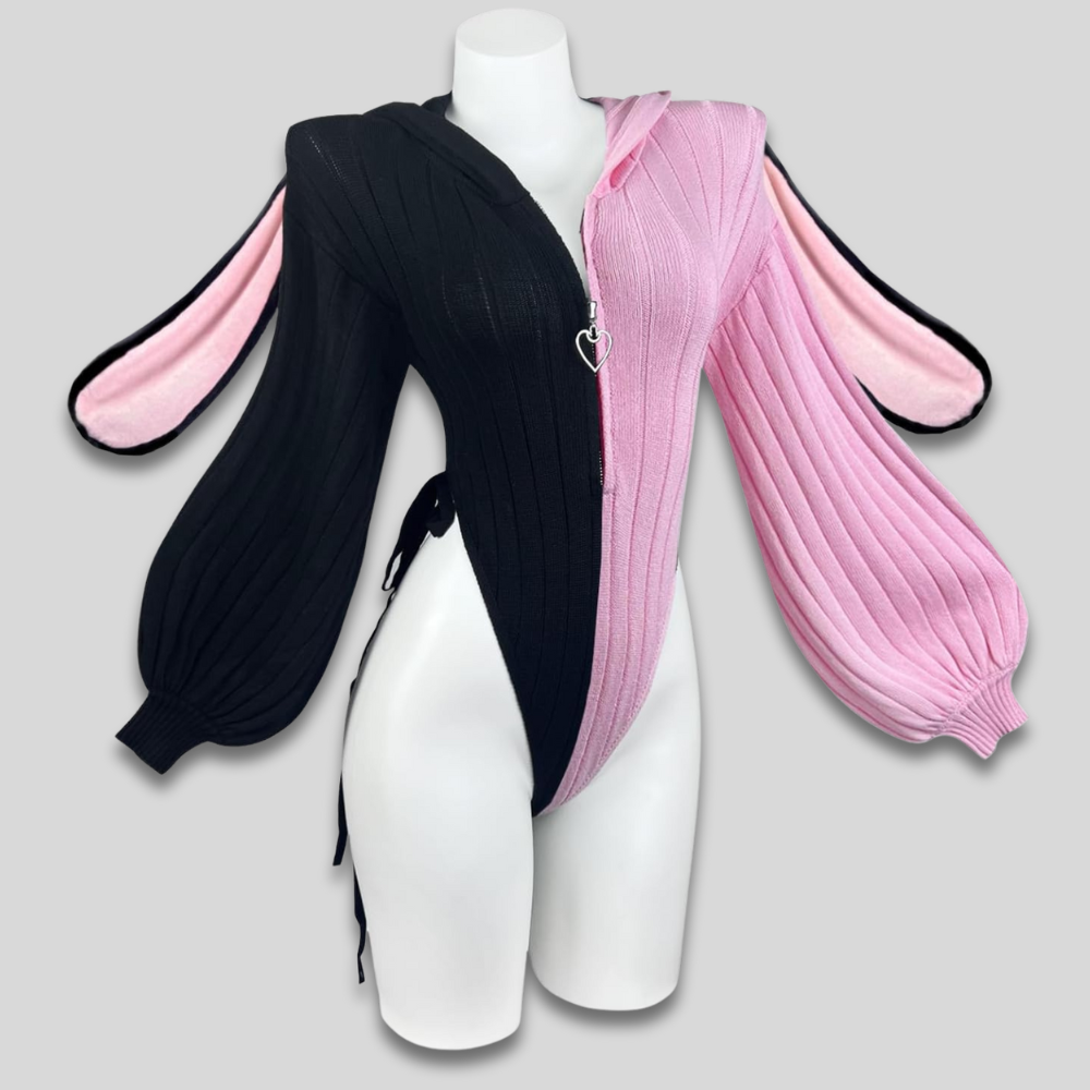 Women Sexy Hooded Bodysuit - Cosplay Bunny Ears Zip Front Gift