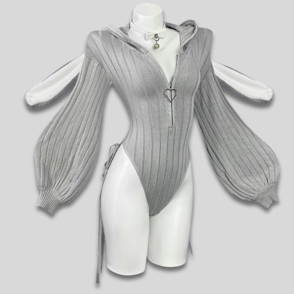 Women Sexy Hooded Bodysuit - Cosplay Bunny Ears Zip Front Gift