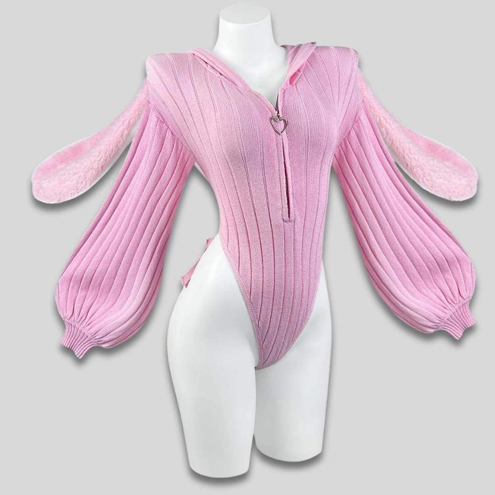 Women Sexy Hooded Bodysuit - Cosplay Bunny Ears Zip Front Gift