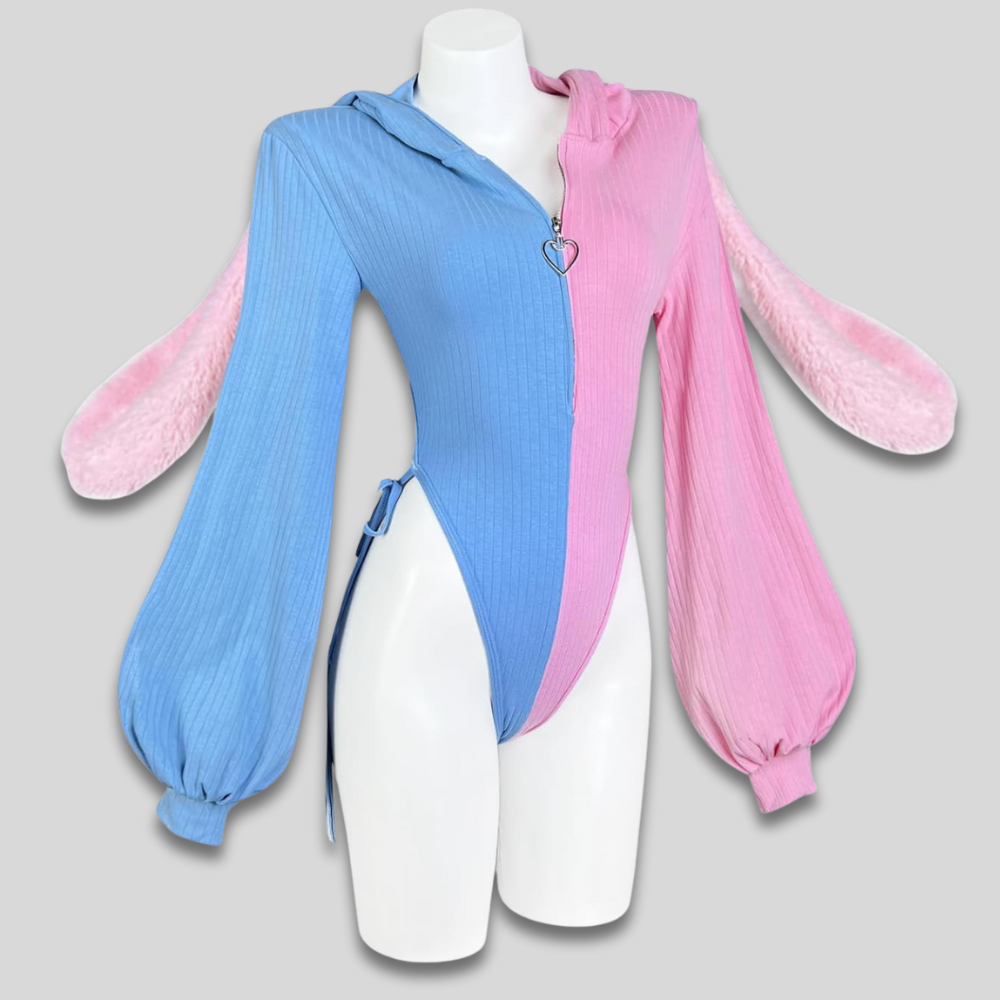 Women Sexy Hooded Bodysuit - Cosplay Bunny Ears Zip Front Gift