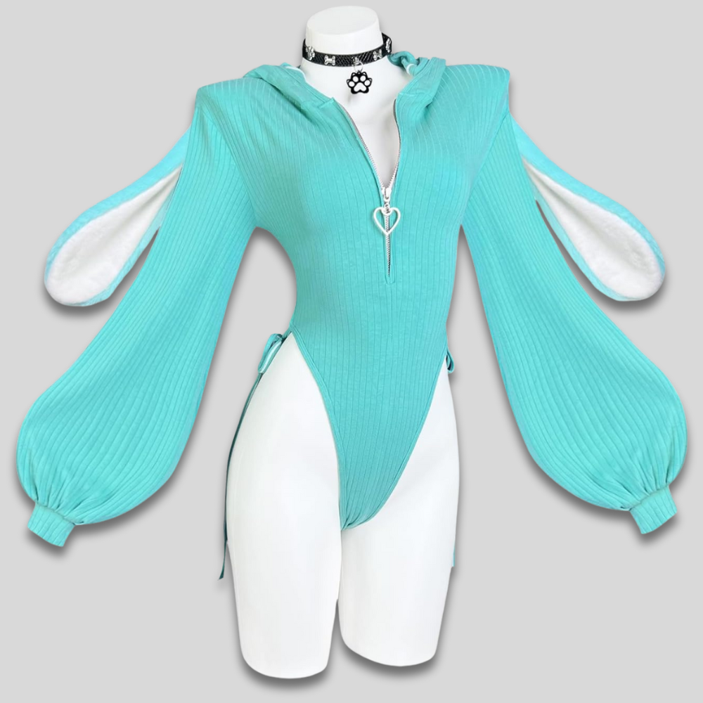 Women Sexy Hooded Bodysuit - Cosplay Bunny Ears Zip Front Gift