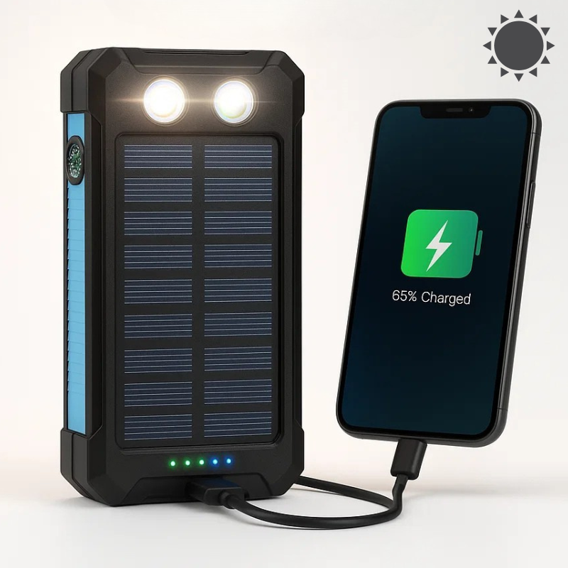 Portable Solar Power Bank High-Capacity Dual USB Charger 20000mAh