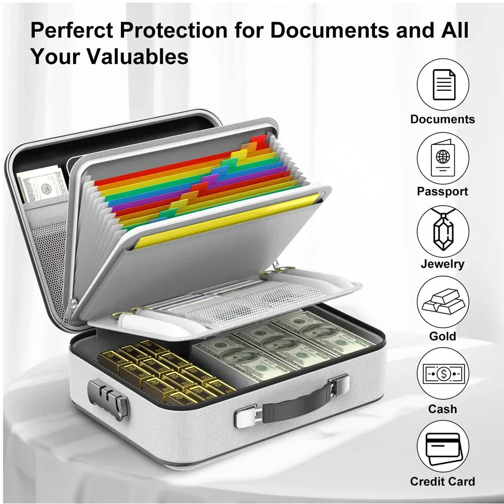 Fireproof A4 Document Bag – Double-Layer Waterproof File Folder with Lock for Office, Travel & School Use