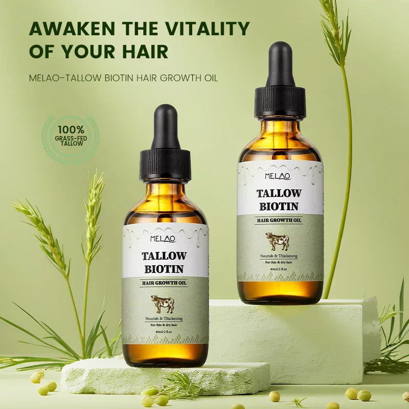 Organic Biotin Tallow Hair Growth Oil – Natural Hair Regrowth Treatment for Women & Men, Nourishing & Strengthening Serum