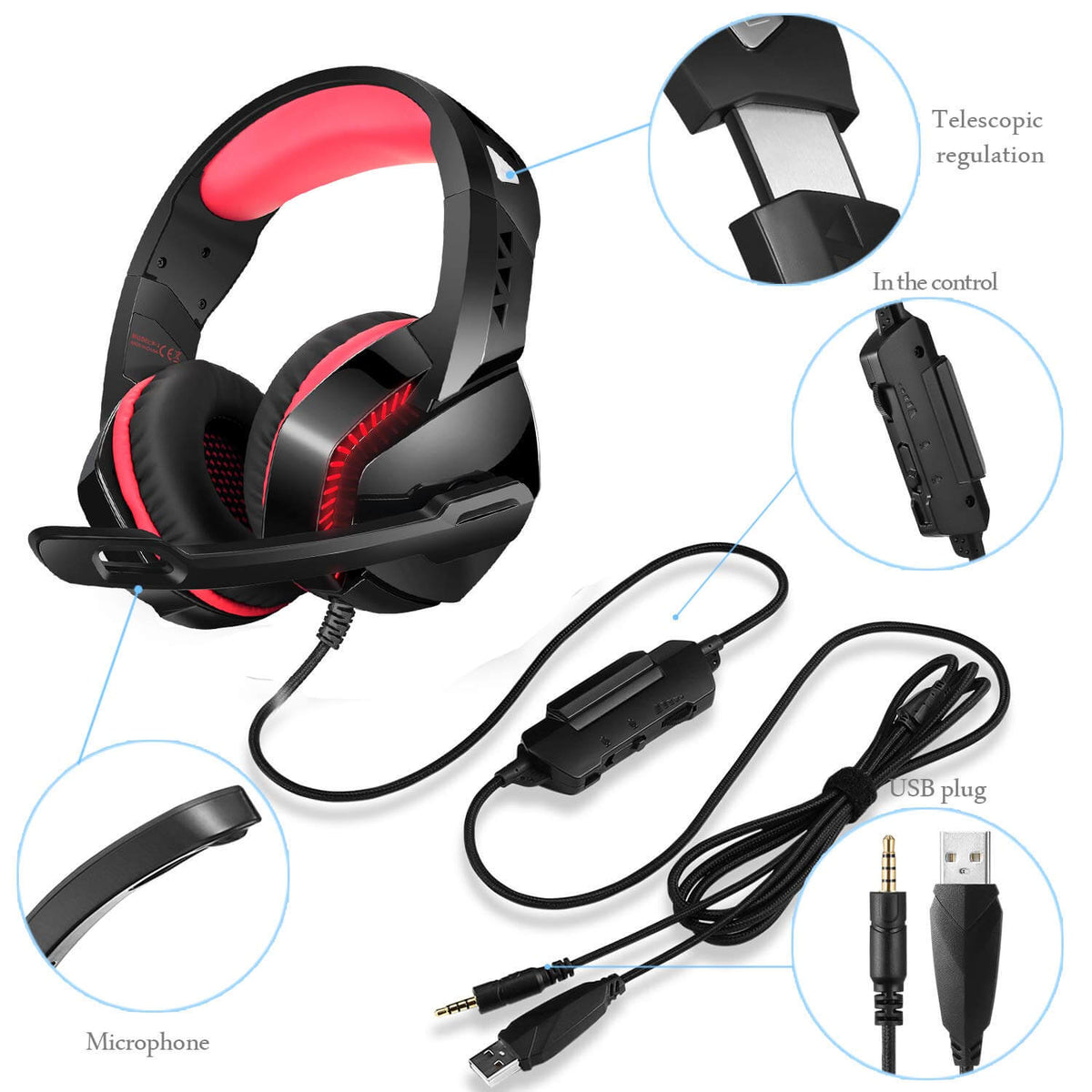 Multi‑Platform Headphones with LED Light and Volume Control