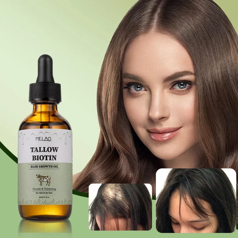 Organic Biotin Tallow Hair Growth Oil – Natural Hair Regrowth Treatment for Women & Men, Nourishing & Strengthening Serum