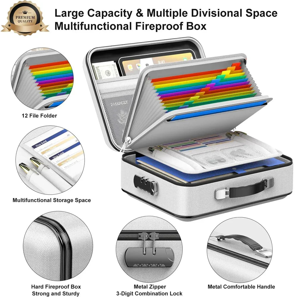 Fireproof A4 Document Bag – Double-Layer Waterproof File Folder with Lock for Office, Travel & School Use