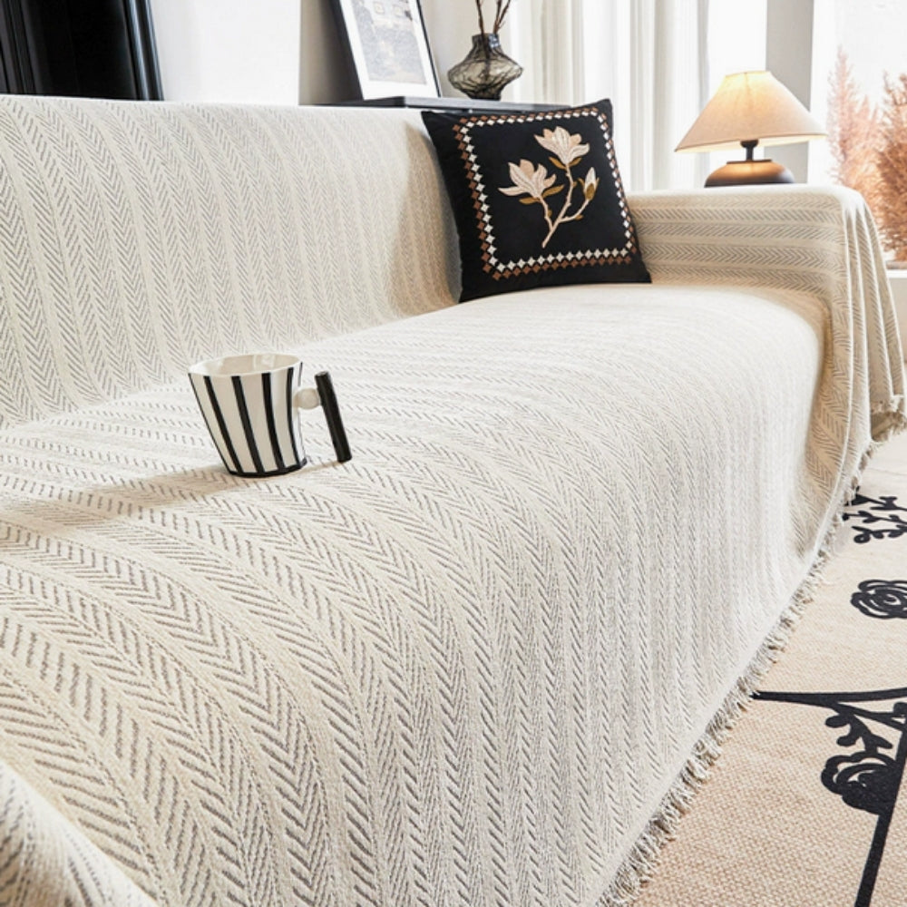 Modern Herringbone Couch Cover Durable Washable Design with Tassels