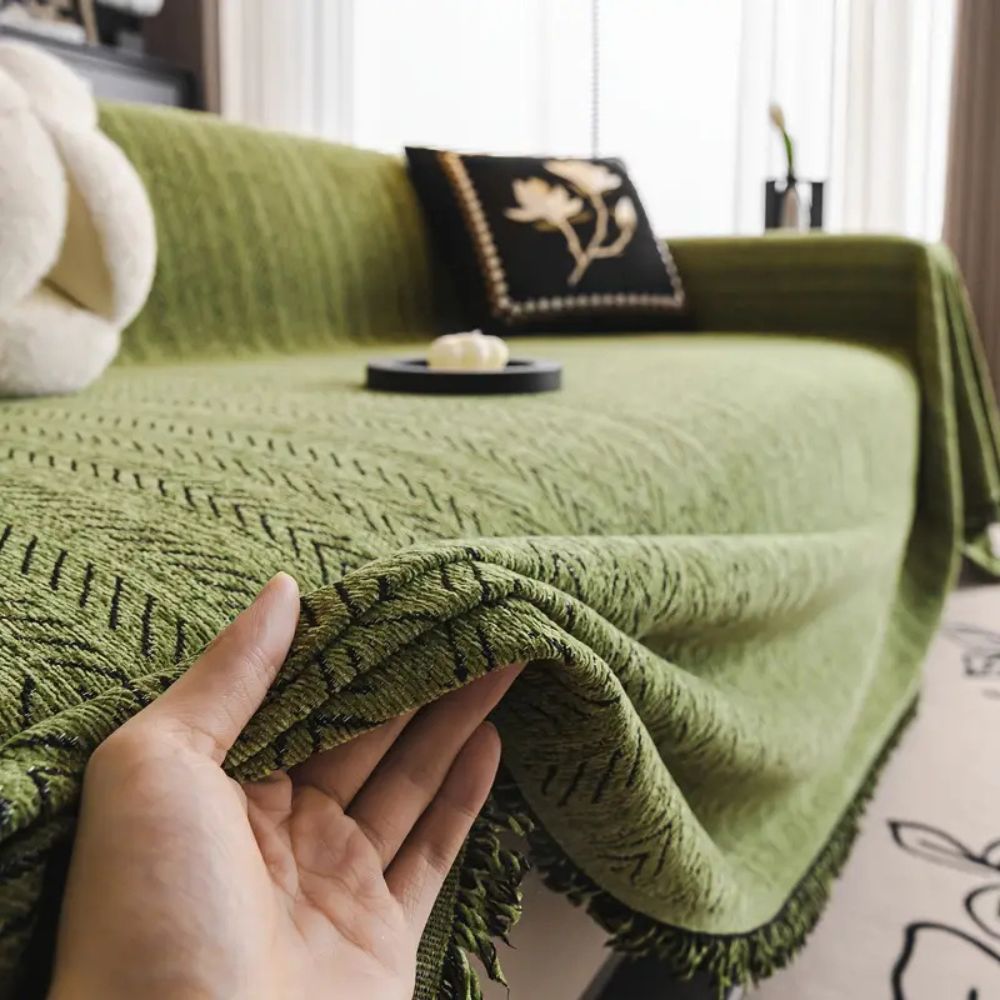 Modern Herringbone Couch Cover Durable Washable Design with Tassels