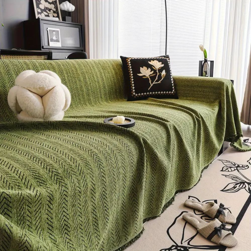 Modern Herringbone Couch Cover Durable Washable Design with Tassels
