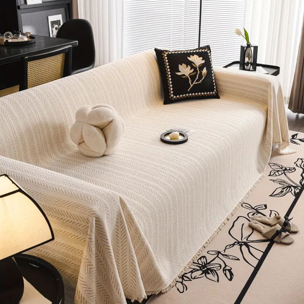 Modern Herringbone Couch Cover Durable Washable Design with Tassels