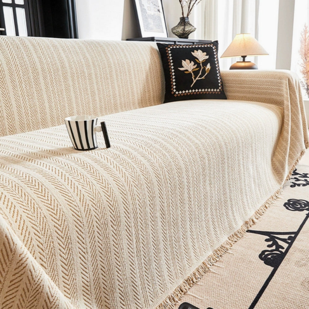 Modern Herringbone Couch Cover Durable Washable Design with Tassels